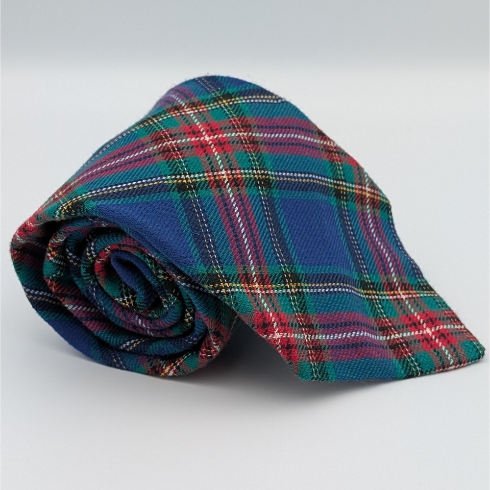 Franco Baretta Mens Plaid Necktie Blue Green Red 100% Cotton Made in USA 4 Inch